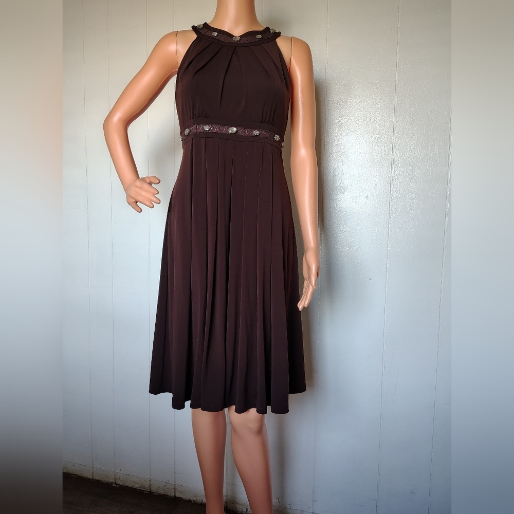 Suzi Chin for Maggy Boutique Chocolate Midi Dress Size 2.